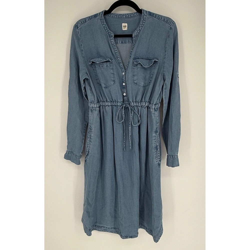 Gap Maternity Dress Small Blue Denim Lyocell Pockets Lightweight Feminine Boho